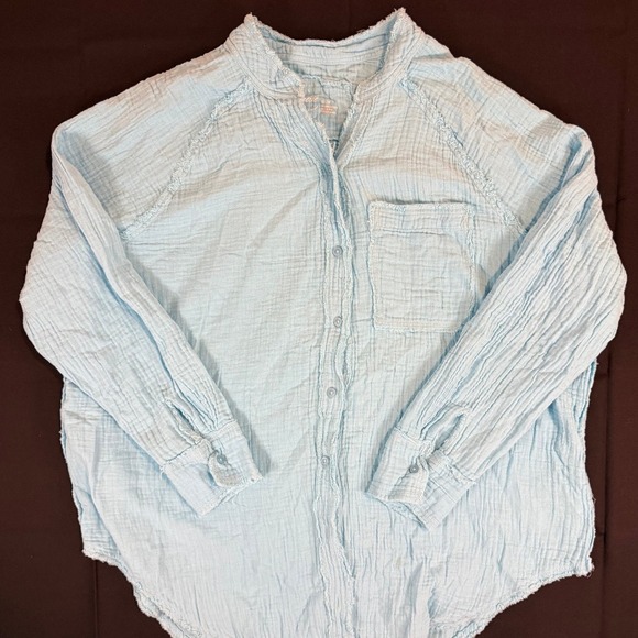 aerie Tops - Aerie Light Blue Gauze Button Down Shirt Oversized XS